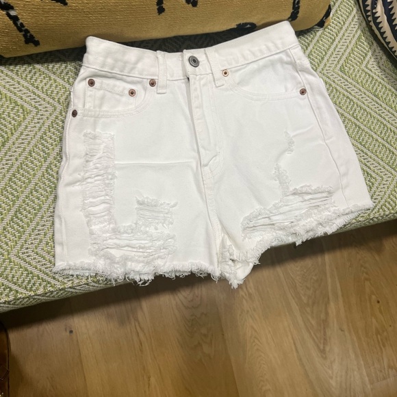 vestique Pants - Vestique White Distressed Denim Shorts